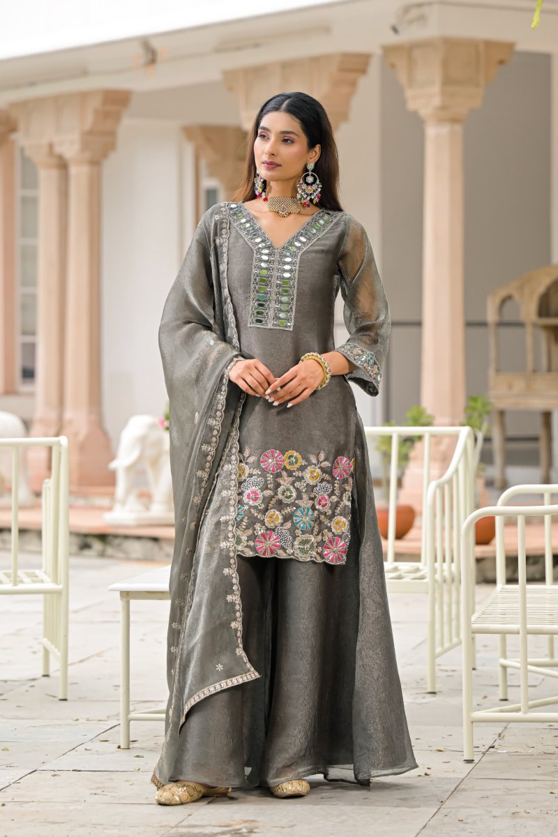 Grey Colour D 50134 By Zaveri Crush Satin Readymade Suits